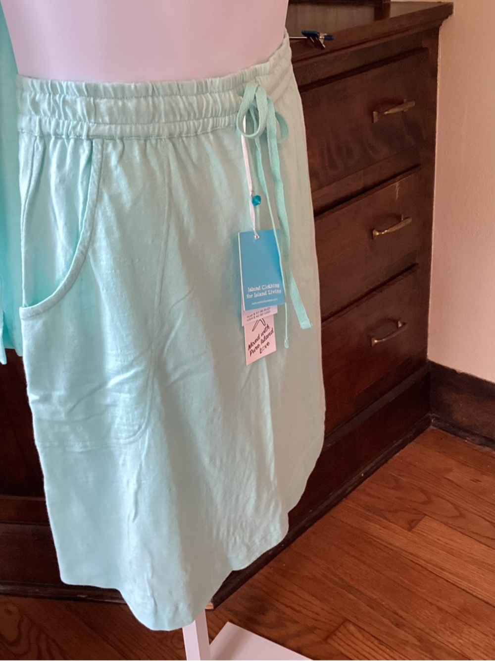 West Indies Wear Light Aqua Slub Knit Cotton Classic Skirt - NWT M - Picture 3 of 9